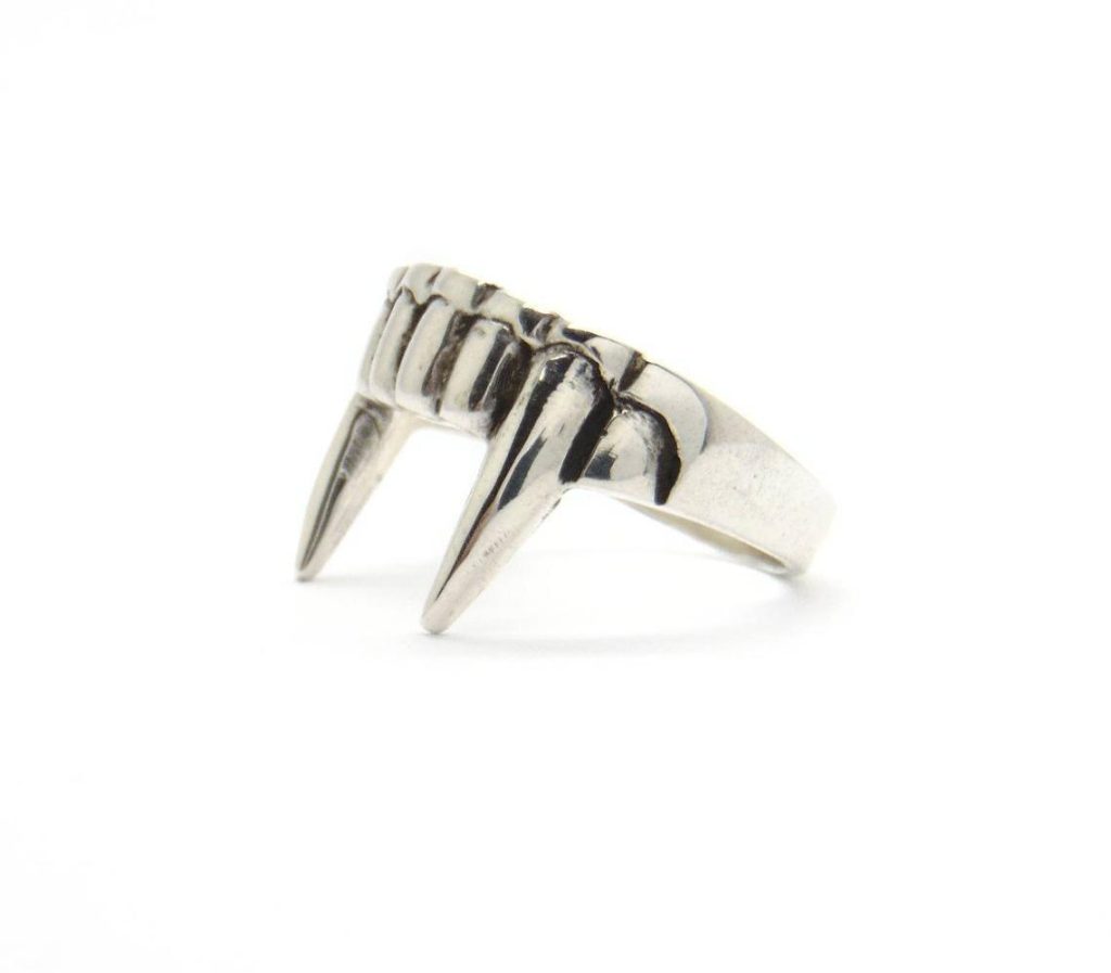 Antique Silver Color Vampire Teeth Open Ring For Women Men Retro Creative Hiphop Adjustable Rings Punk 4 - Vampire Diaries Store