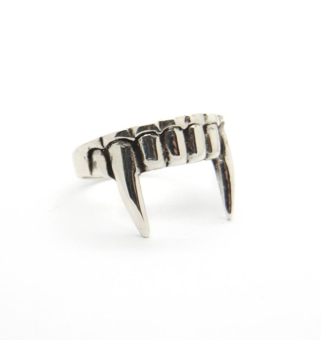 Antique Silver Color Vampire Teeth Open Ring For Women Men Retro Creative Hiphop Adjustable Rings Punk 5 - Vampire Diaries Store